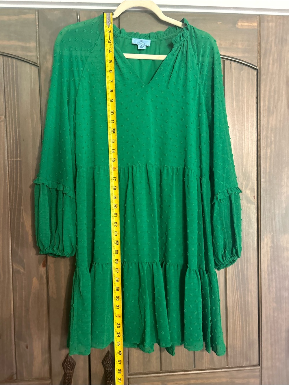 CeCe Emerald Green Tiered Swiss Dot Dress